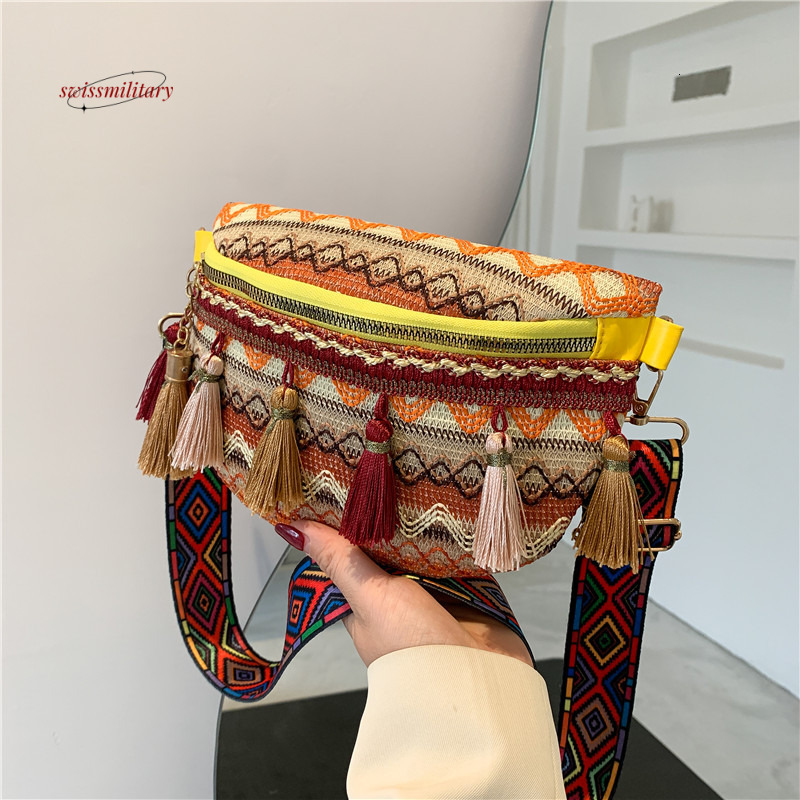 New Bohemian Ethnic Style Wide Strap Woven Versatile Tassel Bucket Oblique Straddle Single Shoulder Women's Bag #11 swissmilitary