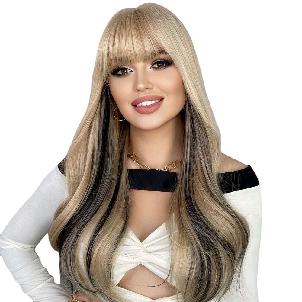 New Wig, Women's Long Curly Headband Style, Full Top Wind, Bangs, Highlights, Fashionable Big Wave Hair Cover
