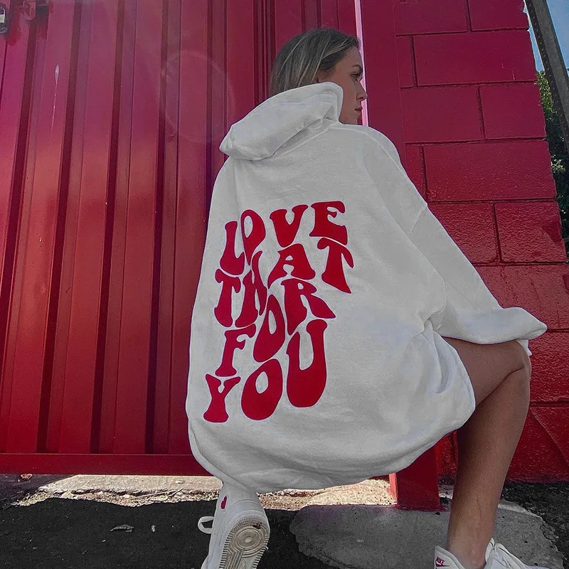 2024 Y2k Millennial Traf Autumn And Winter Womens Sweater Letter Pattern Print Loose Hoodie Coat Street Punk Style Coat 241017