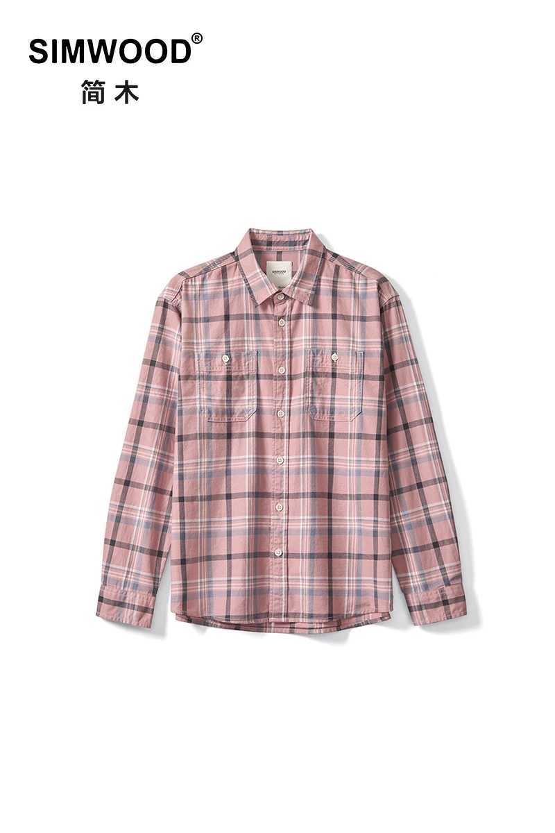 SIMWOOD 2024 Autumn New Oversize 100% Cotton Fabric Plaid Shirts Men Washed Vintage Check Shirts LX241017