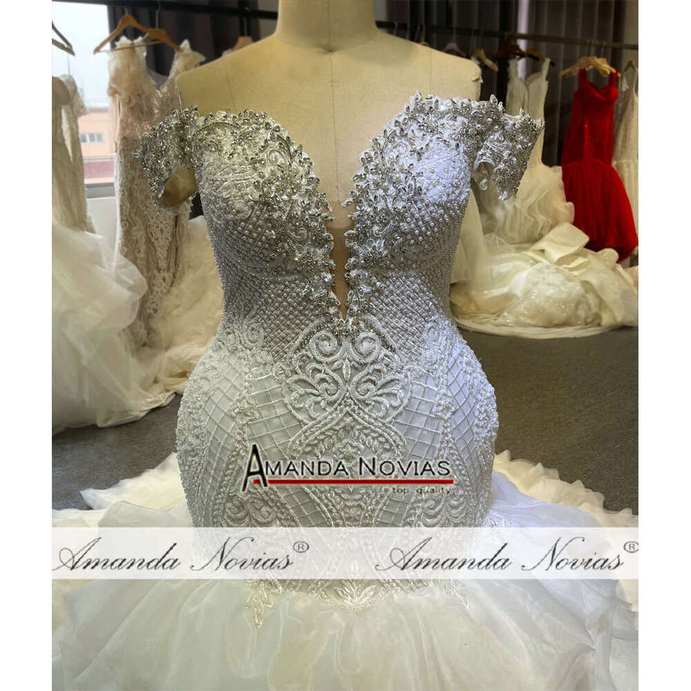 Off The Shoulder Beading Mermaid Wedding Dress Ruffles Skirt