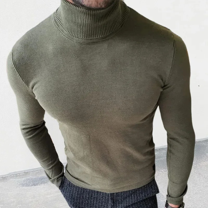 FallWinter Turtleneck Sweater Slim Fit Pullover Bottom Muscle Mens 241017
