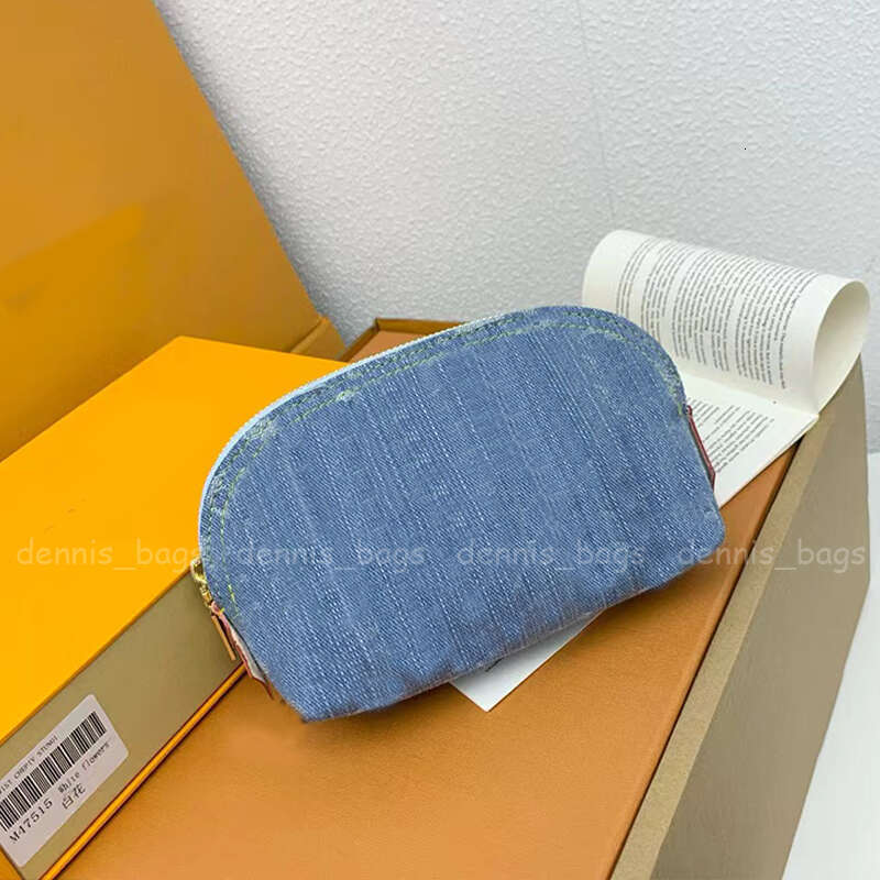 Women's Designer Denim & Leather Clutch - Multi-Purpose Makeup Bag with Zippers and Coin Pocket