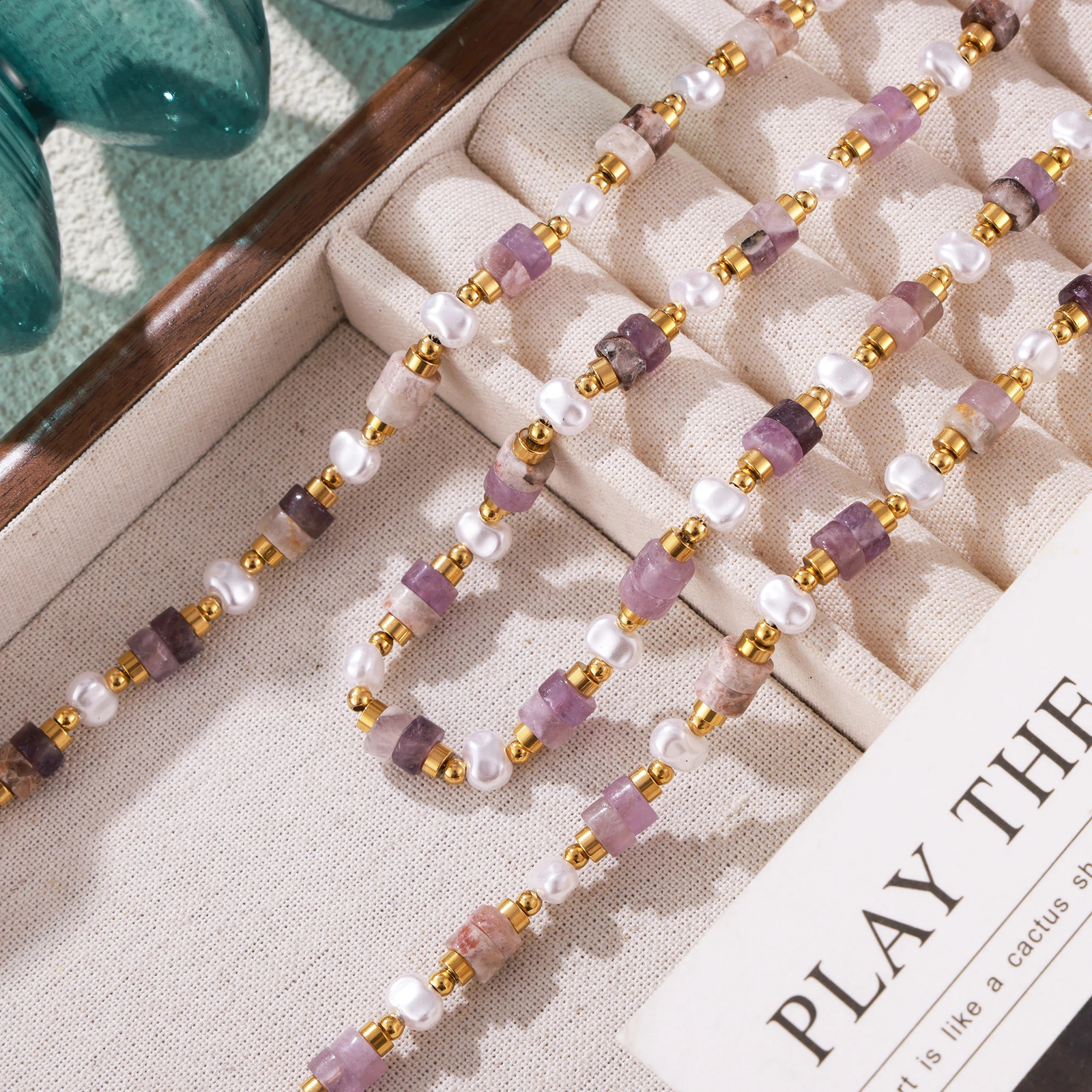 Bohemian amethyst necklace womens stainless steel bead chain s pearls womens necklace charm jewelry 241017