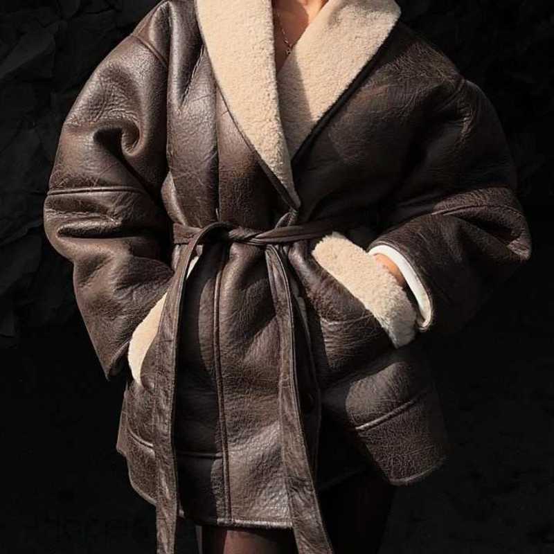 Women Jackets Coats Women's Autumn/Winter New Fashion Cashmere Leather Collar Composite Belt Coat