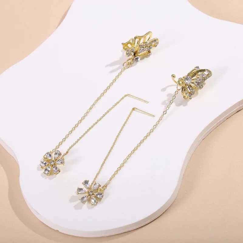 New Sparkling Crystal Butterfly Earrings Cuff Clip Earrings Womens Fashion Tassel Chain Flower Stud Earrings Wedding Jewelry W241017