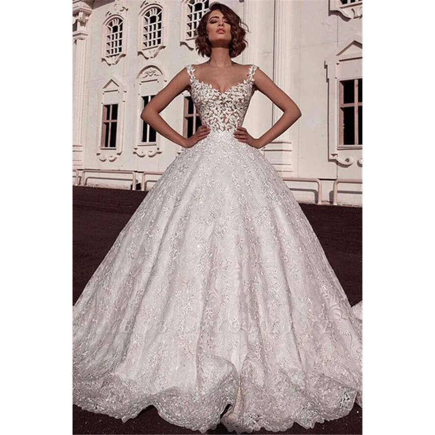 Lace Dubai Arabic Full Ball Gown Wedding Dresses Mhamad Sexy Off Shoulder Appliqued Sequined Long Vestidos Bridal Gowns Bc2482 s