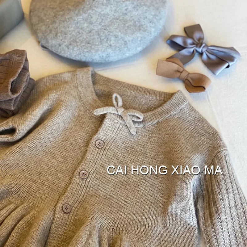 Kids Long Sleeve Warm Coat Girls Round Neck Single Breasted Cardigan Autumn Winter Children Knitted Cute Sweater 12M6Y 241017