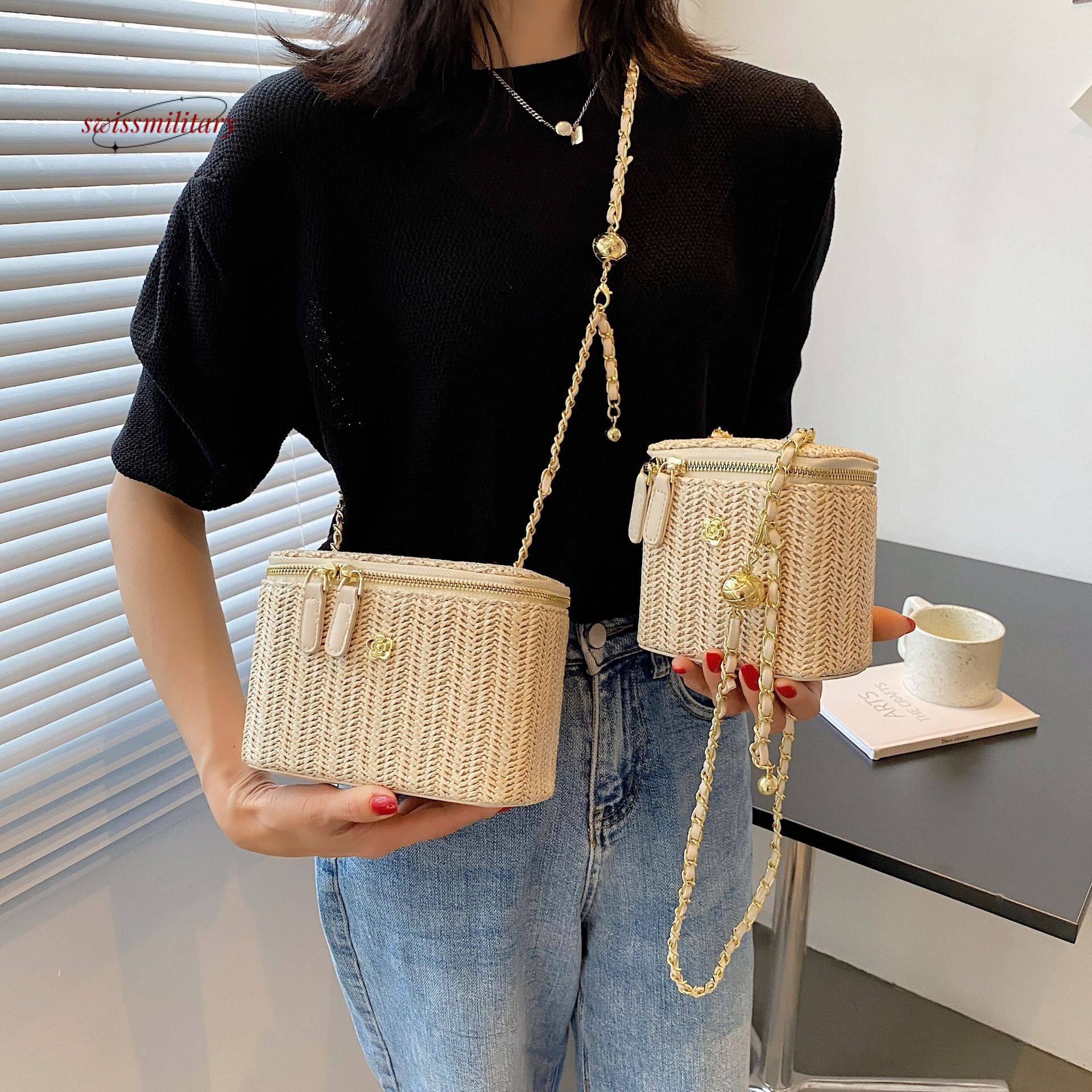 Trendy 2024 Straw Woven Fashion Box Small Square Cross Shoulder Chain Bohemian Style Mobile Phone Bag #29 swissmilitary