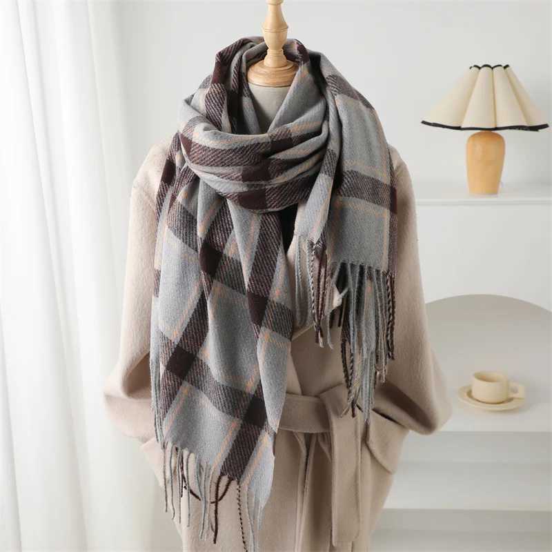 Korean style thick warm shawl winter plain weave tassel blanket cashmere such as scarf collar Chief Pashmina raincoat Stoles X241017