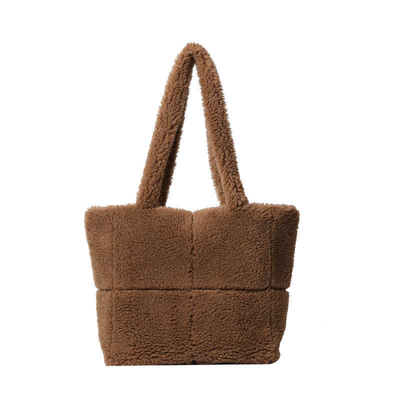 Plush Tote Bag Lamb Fleece Single Shoulder Handheld Large Capacity Checkered Hairy Bag Women 241015