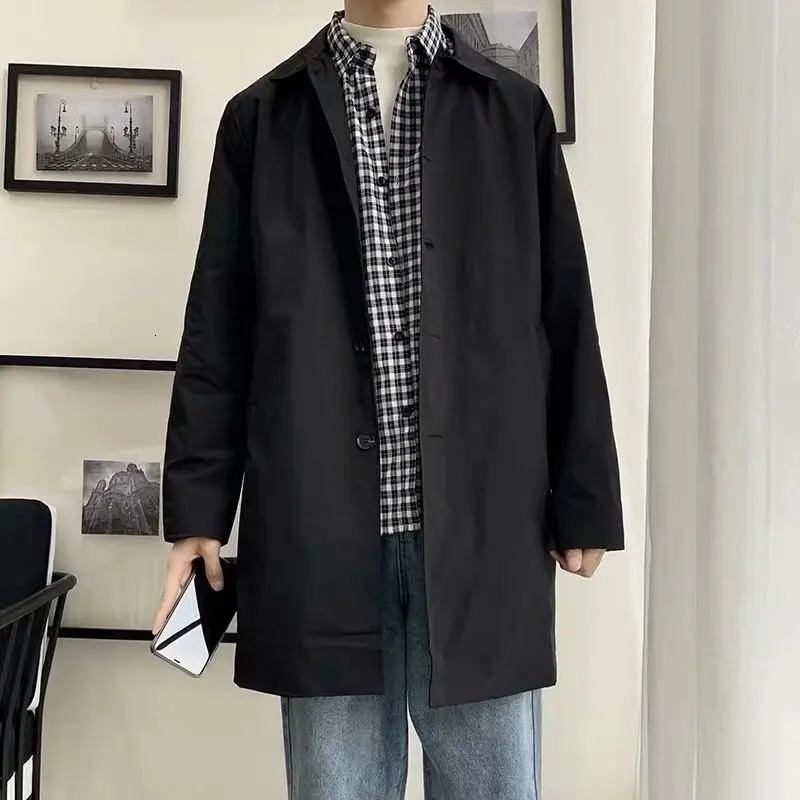 Spring Autumn Mens Single-breasted Trench Medium-length Trendy Loose-fit British Style Korean Version Trendy Jacket 241017