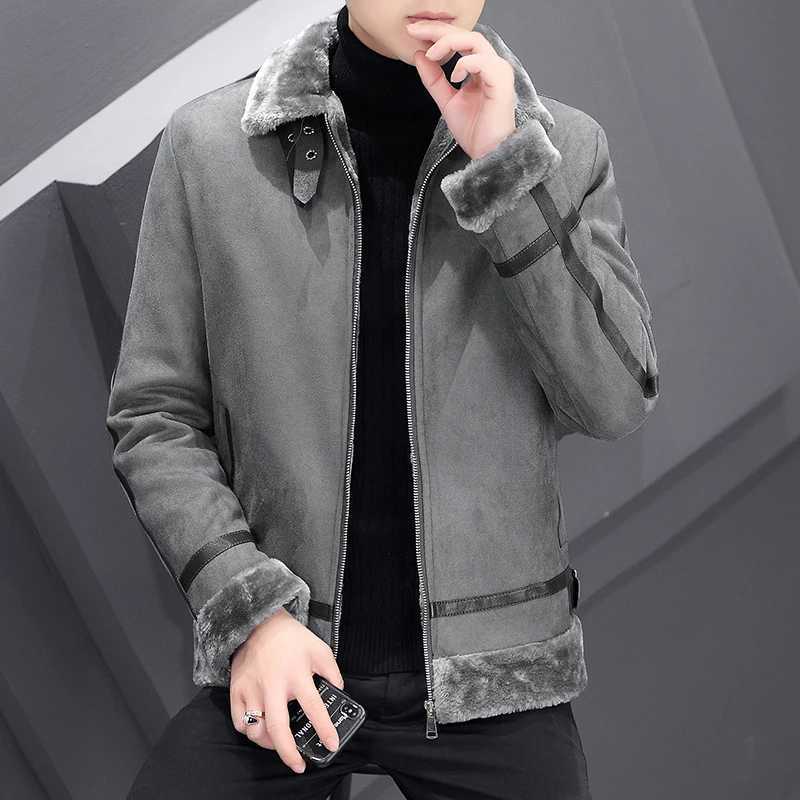 2024 Winter New Fleece To Thicken All In One Skin Warm Jacket Coat Mens Suede Casual Warm OuterwearXJ241017
