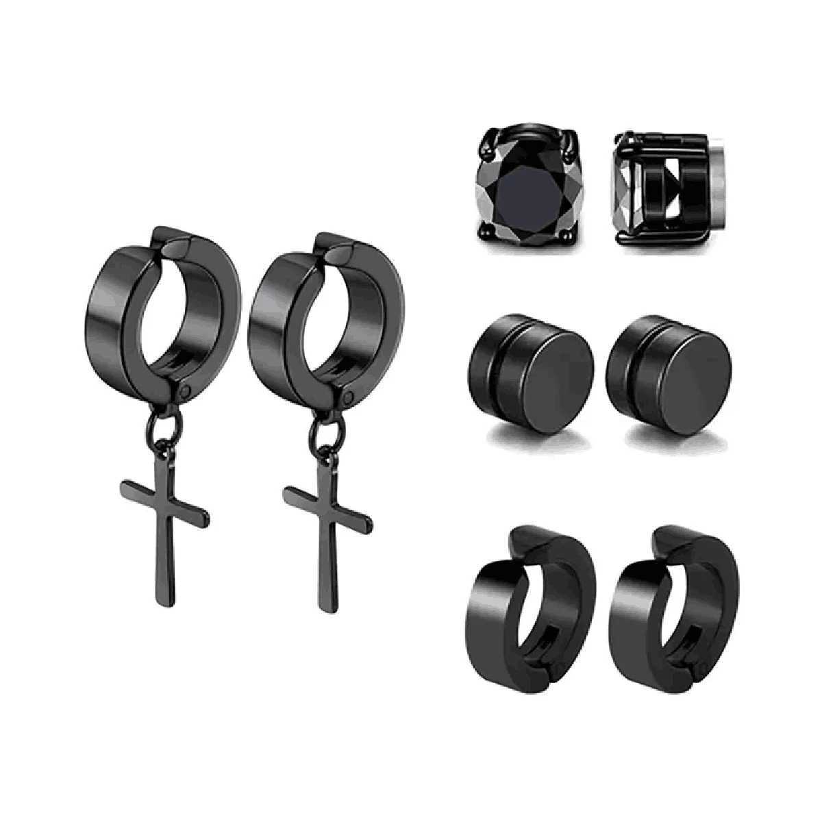 4 pairs of mens personalized cross magnetic stainless steel without ear holes earrings ear bone clips ear clips W241017