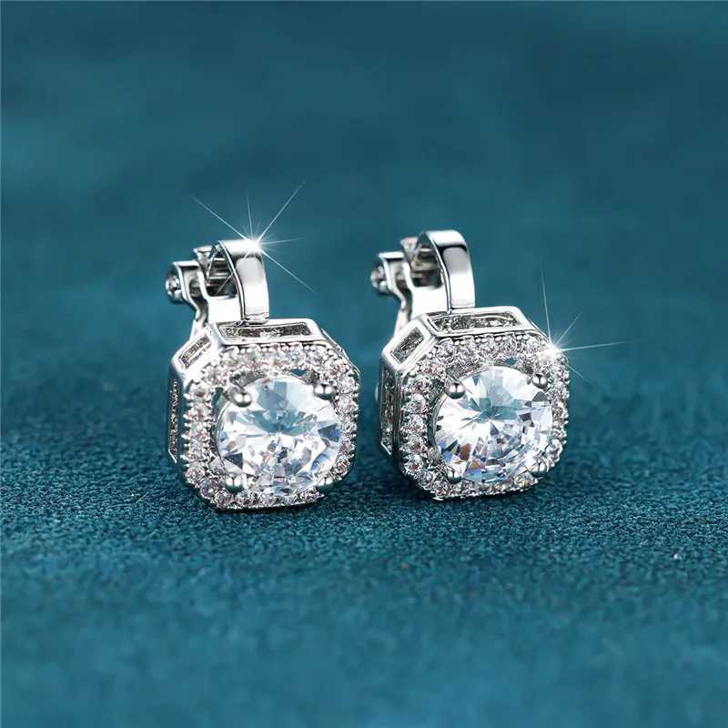 Womens Cute Small Clip Earrings White Zircon Round Stone Earrings Womens Retro Silver Crystal Jewelry Bridal Earrings W241017