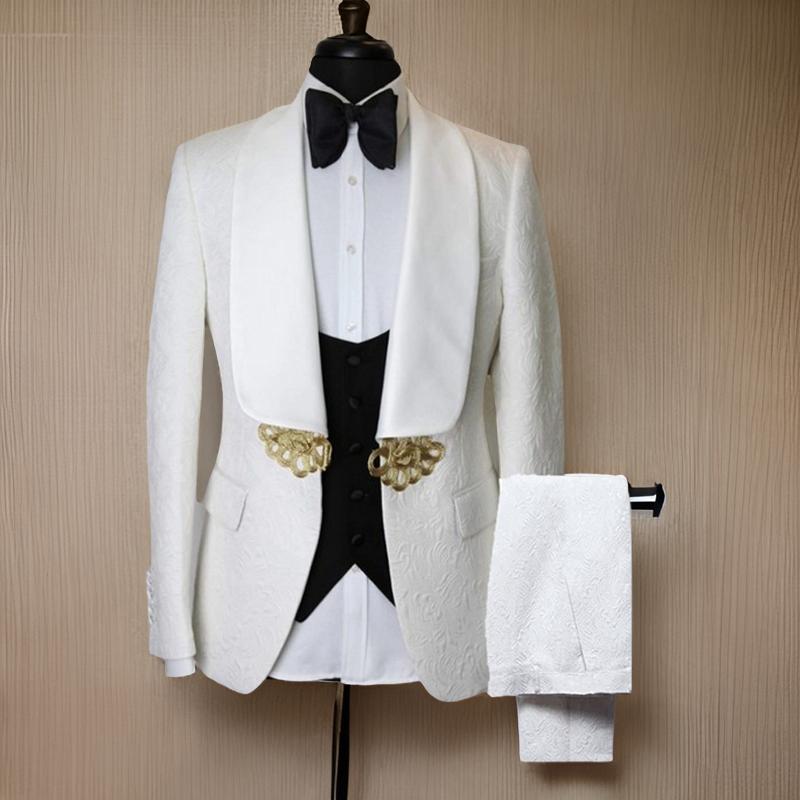 Floral Wedding Groom Tuxedo for Men Suits Slim Fit 3 Piece Custom Male Fashion Formal Costume Jacket With Black Waistcoat Latest