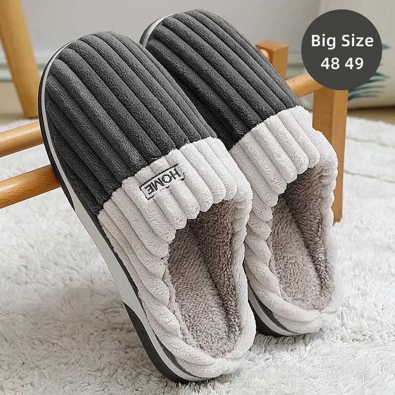 Large size 48 49 mens home slider womens winter warm slider couple woolen leather shoes new fashion casual soft sole plush sliderCL241017