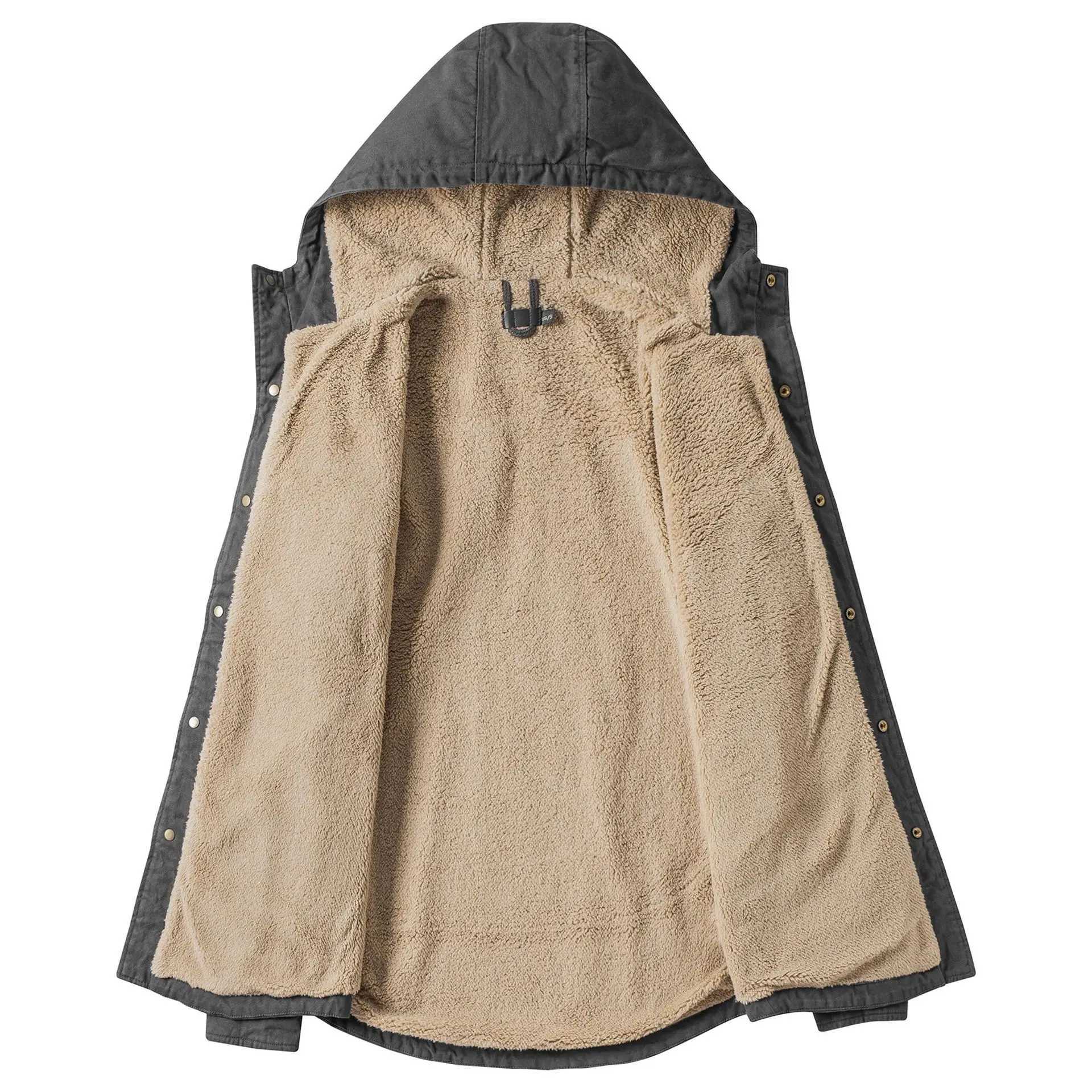 Winter Mens Jacket Lining Lamb Wool Warm Hooded Cotton Shirt Thickened Shirt High Quality Warm Parka Winter Jacket US SizeXJ241017