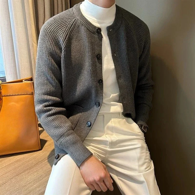 Thick Knit Cardigan Man Solid Color Coats with Pockets Sweater for Men Harajuku Y2k Korean Reviews Clothes Fashion Cashmere Top 241017