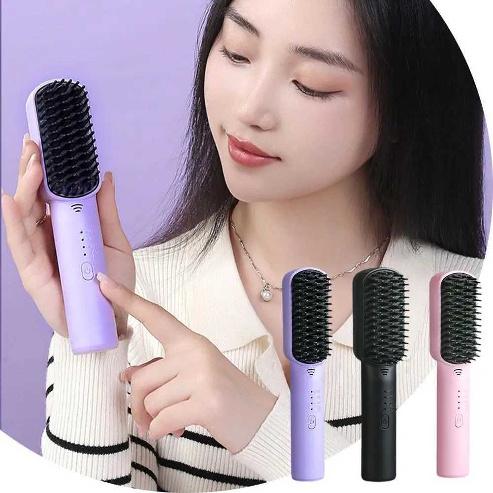 New High Quality Hair Straightener Hot Comb Multifunctional Straight Comb Brush Iron USB Rechargeable Fast Heating Electric ToolXJ241016