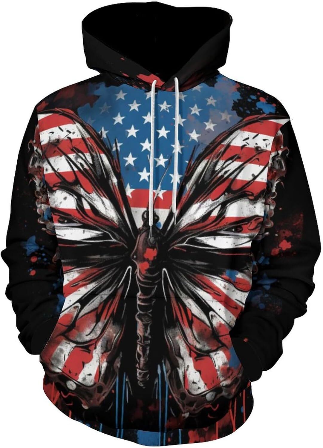 Hoodie for Mens Womens Unisex Psychedelic American Usa Flag Pattern Hoodie 3D Printed Funny Long Sleeved Drawstring Pullover Hoodies Pocket Graphic Fa