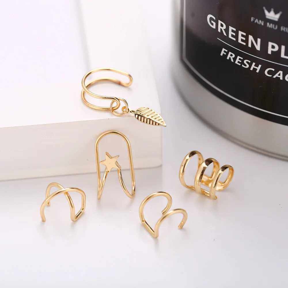 LATS silver leaf clip earrings suitable for female creativity simple C-ear sleeves non perforated ear clip set trendy jewelry gifts W241017