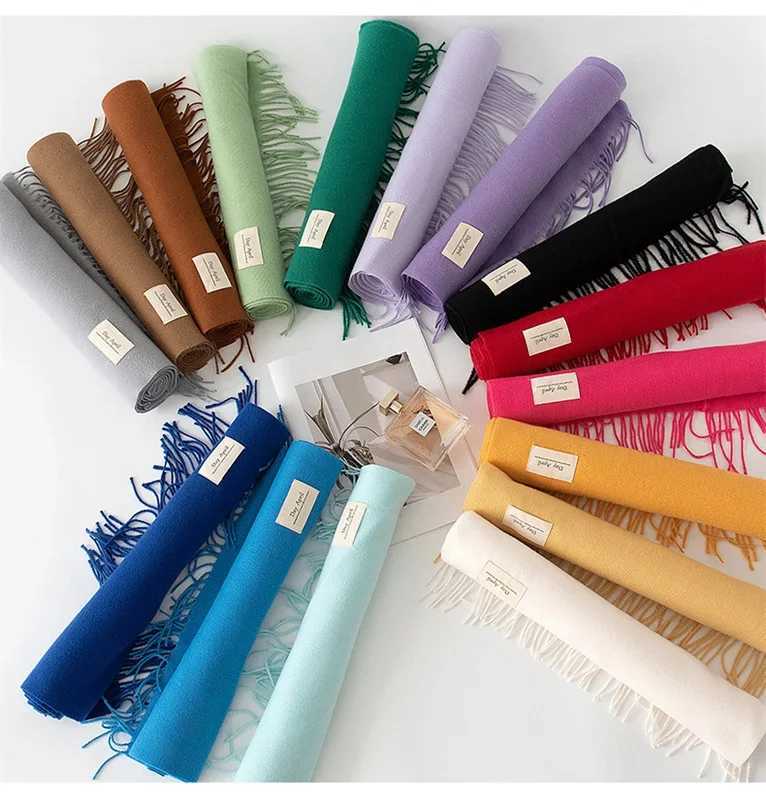 2024 Winter Warm Cashmere Scarf Winter Headscarf Solid Womens Shawl Bag Fem Pashmina Bandana Scarf X241017