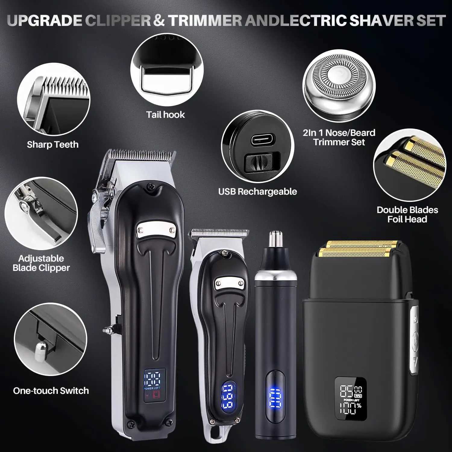Zero gap T-shaped blade trimmer cordless nose hair trimmer electric foil shaver charging W241017