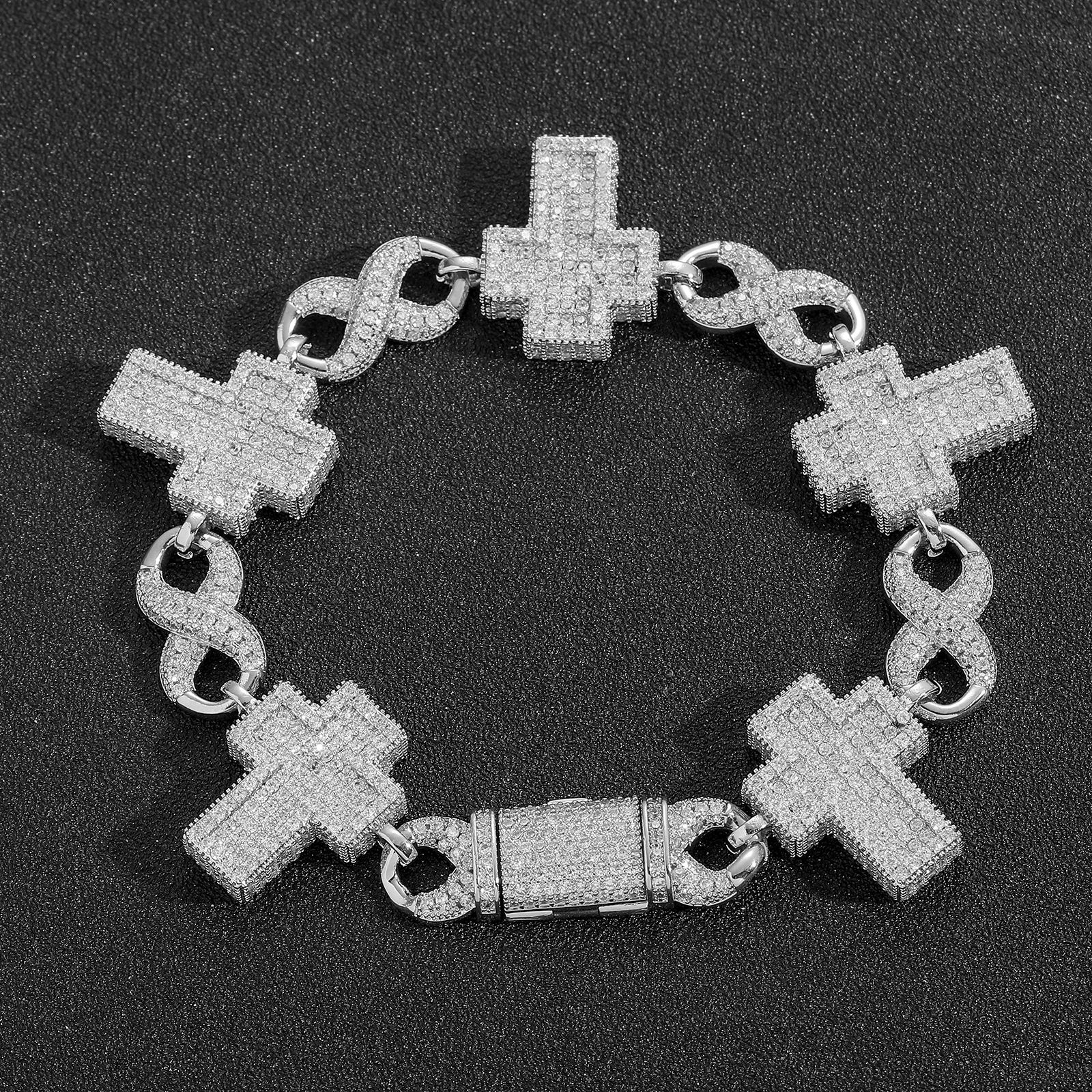 15mm Cross Infinite Chain Cuban Chain Necklace Bracelet 18K Gold Plated Jewelry