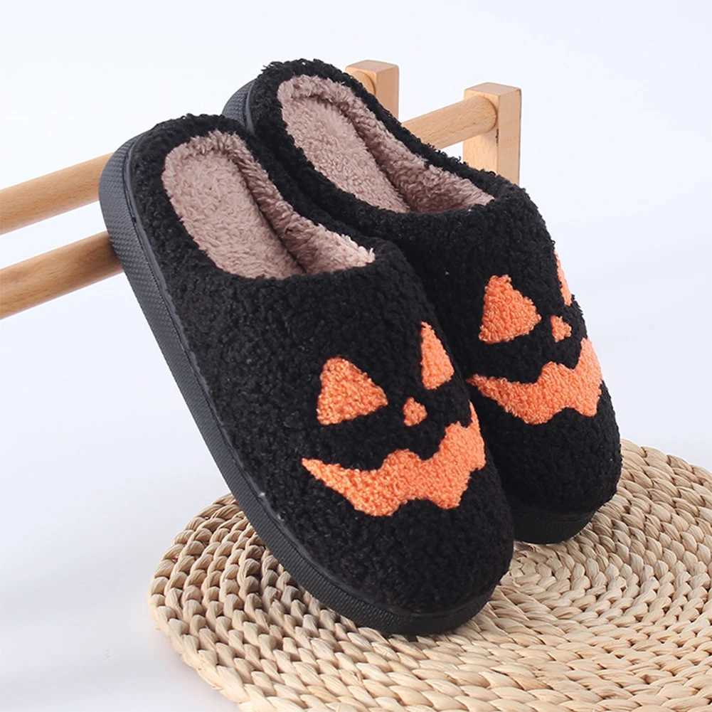 Cozy Halloween Pumpkin Plus closed toe fur slider suitable for both men and women with non slip soleCL241017