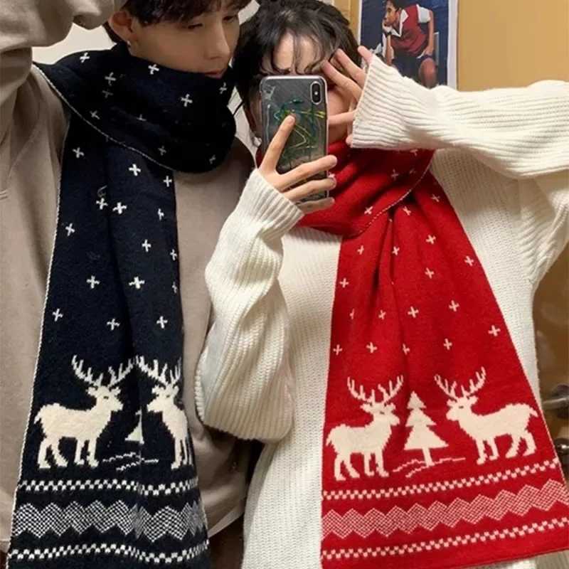 Christmas reindeer scarf mens winter cartoon reindeer snowflake scarf cute and couple scarf fashionable gift X241017