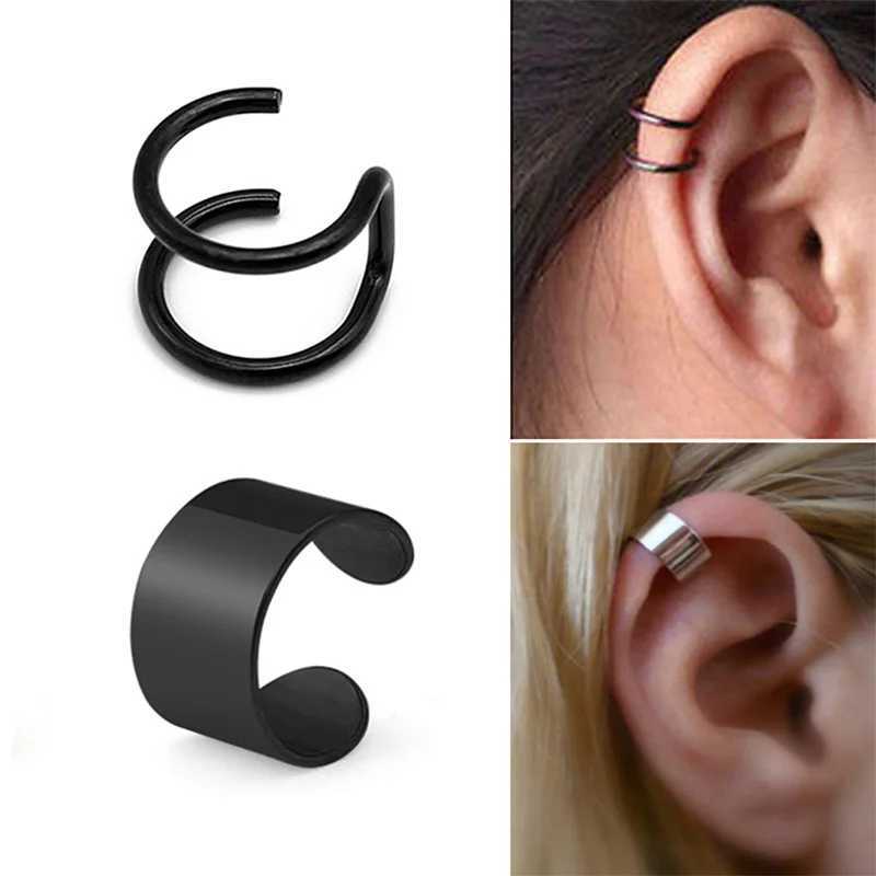 New 1 piece stainless steel unpainted earring clip earrings suitable for male/female punk black non perforated fake earrings jewelry gifts W241017