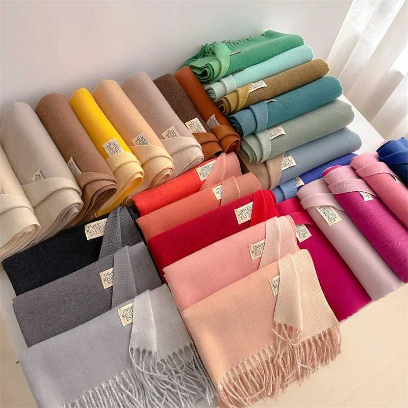 Fashionable winter cultural scarf shawl and wrap womens solid headscarf long sleeved cashmere Pashmina scarf X241017