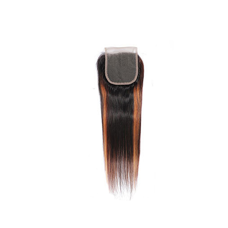 Yirubeauty Indian Raw Virgin Human Hair 3 Bundles With 4X4 Lace Closure Free Part Straight 1B/30 Piano Color 4 Pcs/lot