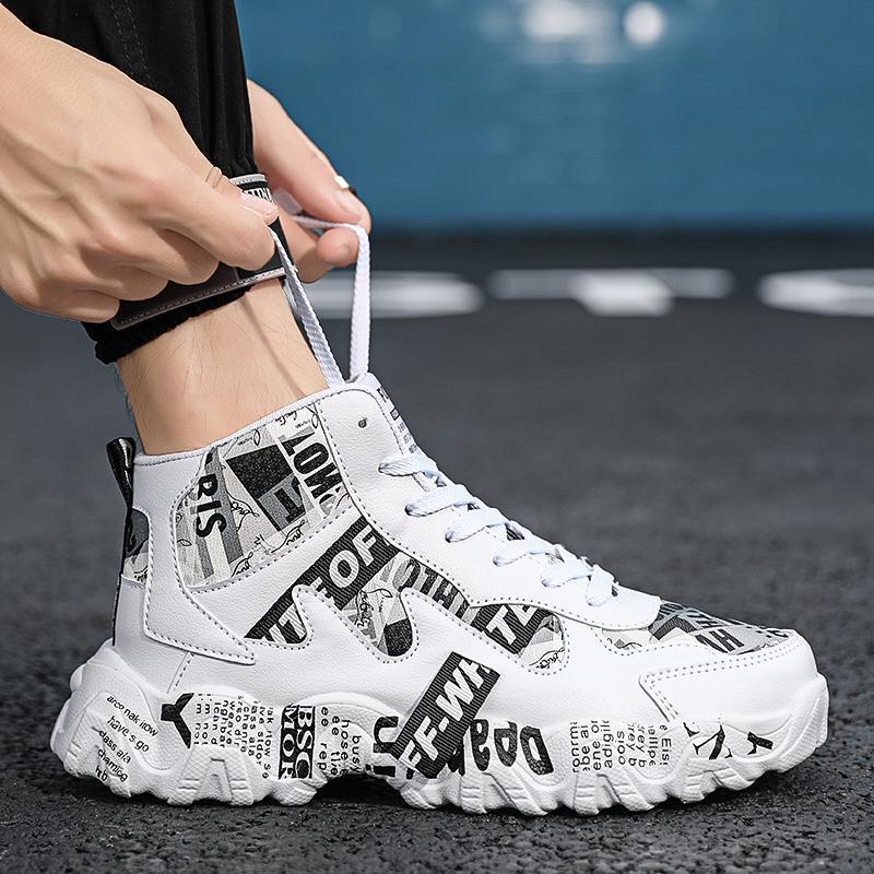 Men Women Running Shoes Trendy Tennis High top Fashion PU Leather Platform Sneaker for Outdoor Activities
