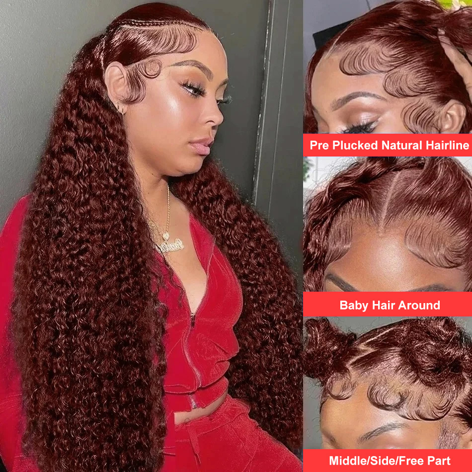 30 36 Inch Reddish Brown 13X6 HD Frontal Wig Colored Deep Wave 13X4 Lace Front Human Hair Wigs