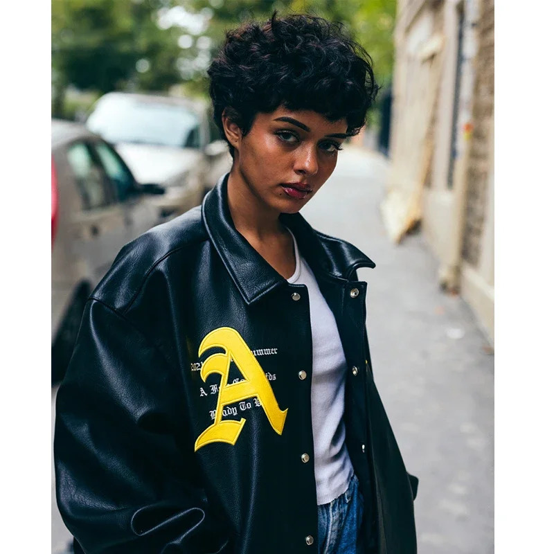 Hip Hop Men Bomber Jacket Motorcycle Embroidery Leather College Style 2023 Fashion Casual Varsity Unisex Baseball Coats 241016