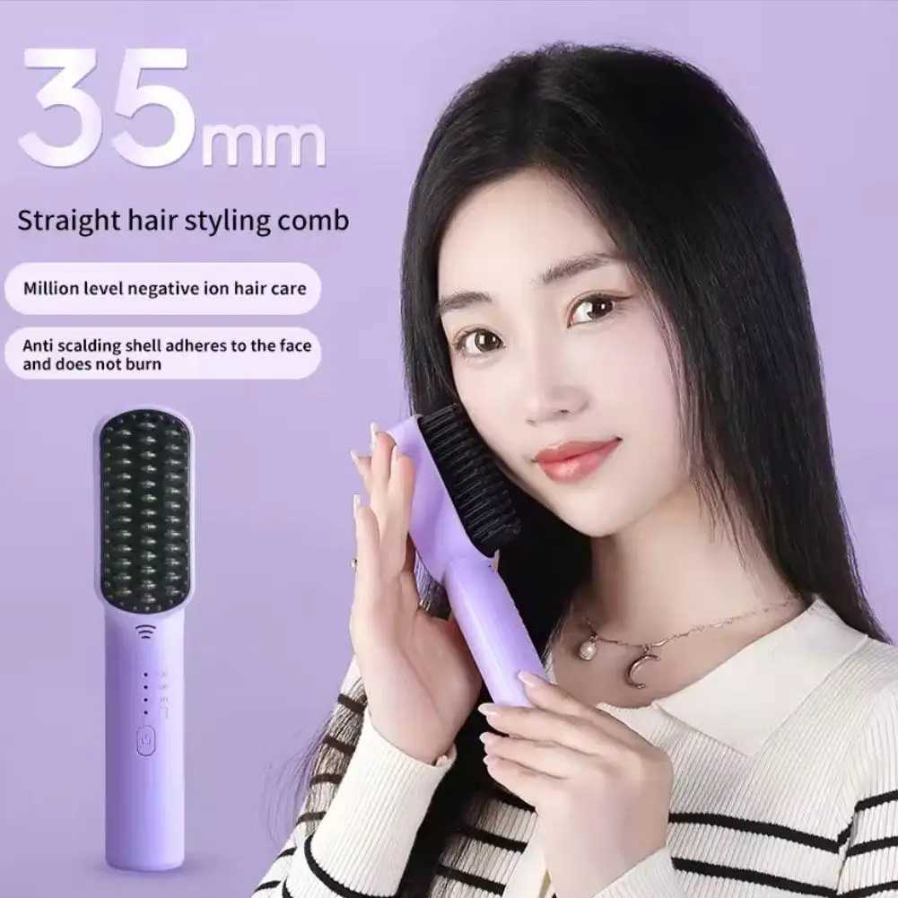 New High Quality Hair Straightener Hot Comb Multifunctional Straight Comb Brush Iron USB Rechargeable Fast Heating Electric ToolXJ241016
