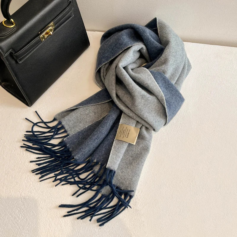 100% wool scarf womens British style Tatar solid cashmere with tassels winter warm neck 241009