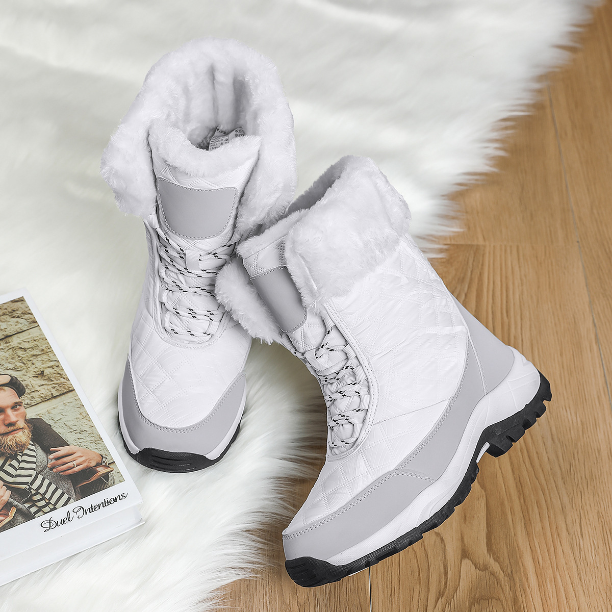 winter plus size snow for outdoor travel, high top and plush thick cotton shoes, women's boots
