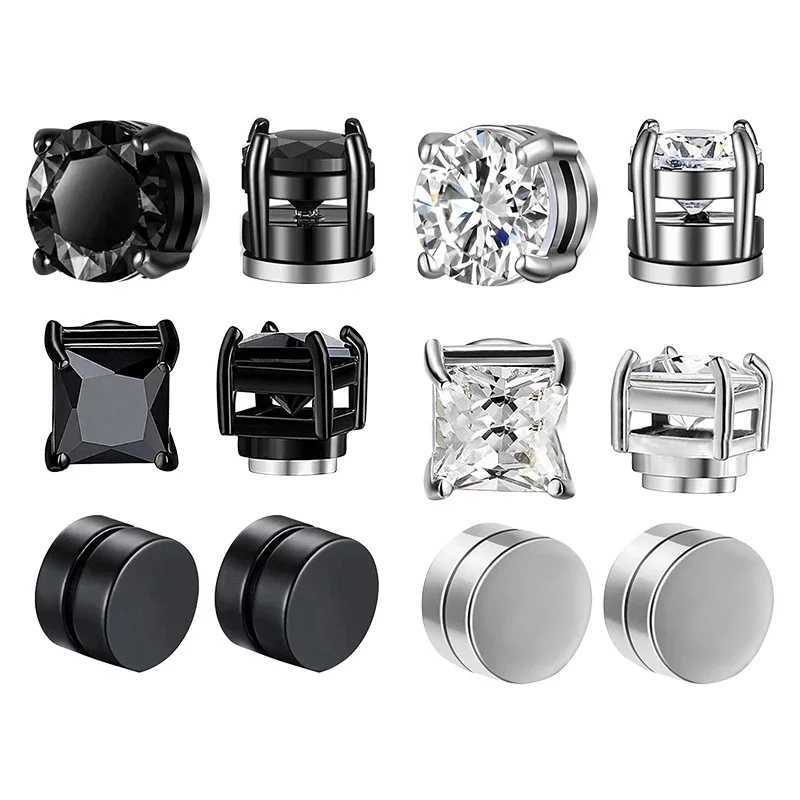 6 Pcset crystal strong magnetic earring clip earrings suitable for male and female punk round zircon magnetic earrings no perforated jewelry W241017