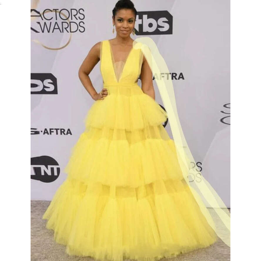 Plus Arabic 2022 Size Aso Ebi Yellow A-E Sexy Prom Dresses Deep V-Neck Evening Formal Party Second Reception Birthday Engagement Gowns Dress Wly935