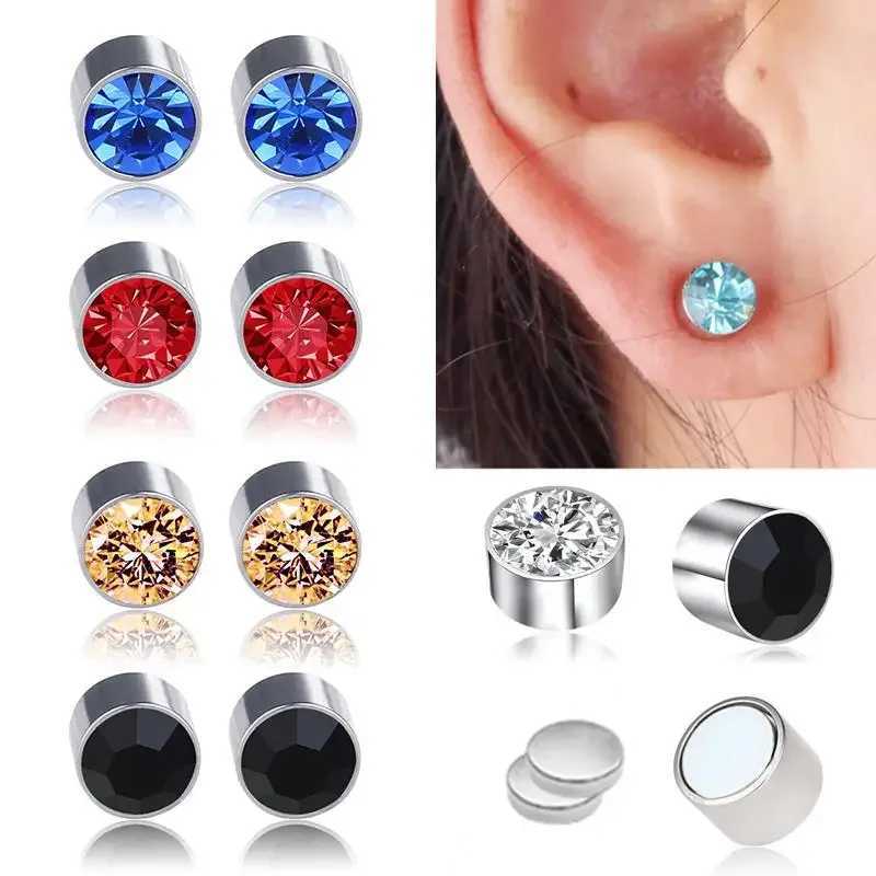 1 pair of magnetic stud earrings with fake perforations nose studs crystal earrings punk clip zircon magnetic studs no perforations jewelry gift W2410