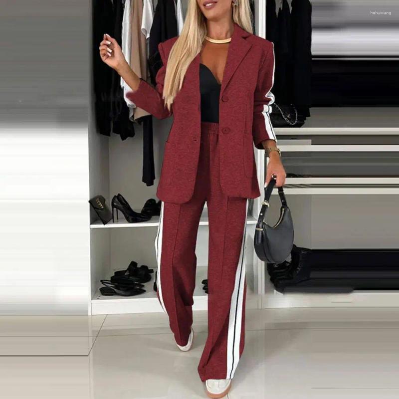 Striped 2-Piece Women's Pants Set: Elegant Shirt, Wide-Leg Trousers, Formal Jacket