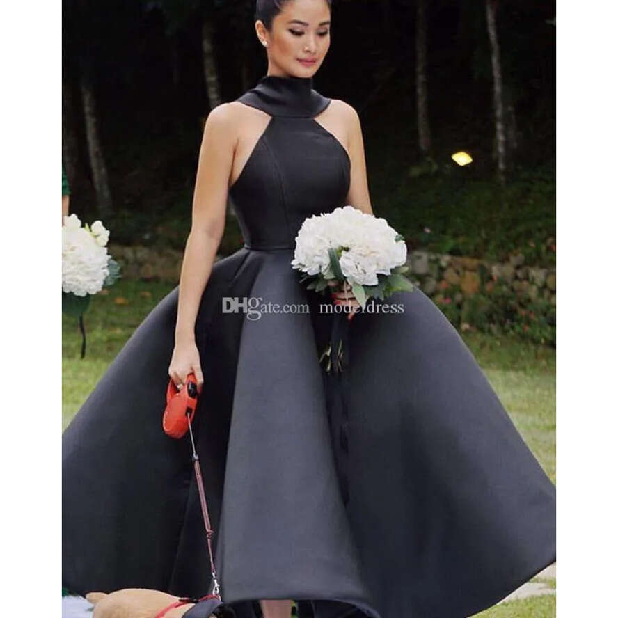 Runway Evening Dresses Latest Halter High Neck Backless Big Bow Ankle Length Satin White Black Prom Party Red Carpet Gowns Vestidos