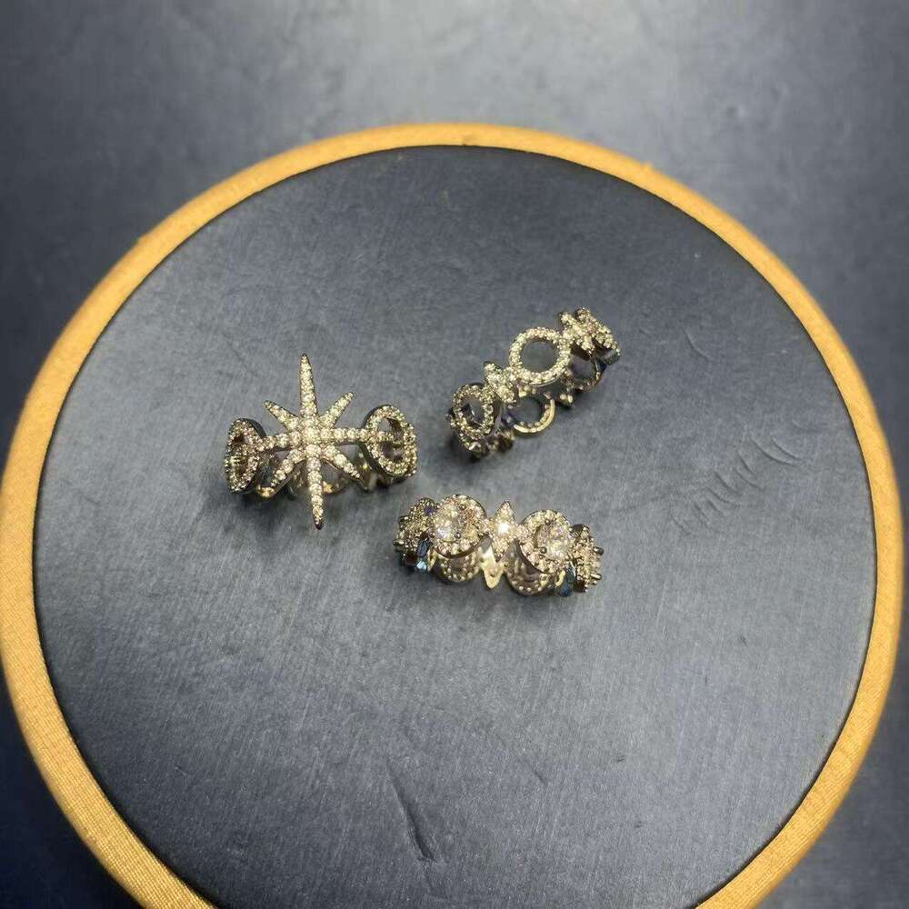 Version Meteor Female Octagonal Star Circle Rice Character Pair Full Diamond Elegant Ring