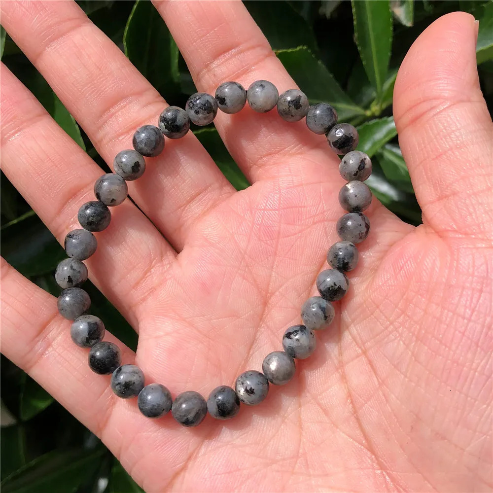 1 Fengbaowu Natural Stone Larvikite Bracelet Black Moonstone Round Beads Crystal Treatment Stone Jewelry Gift 241017