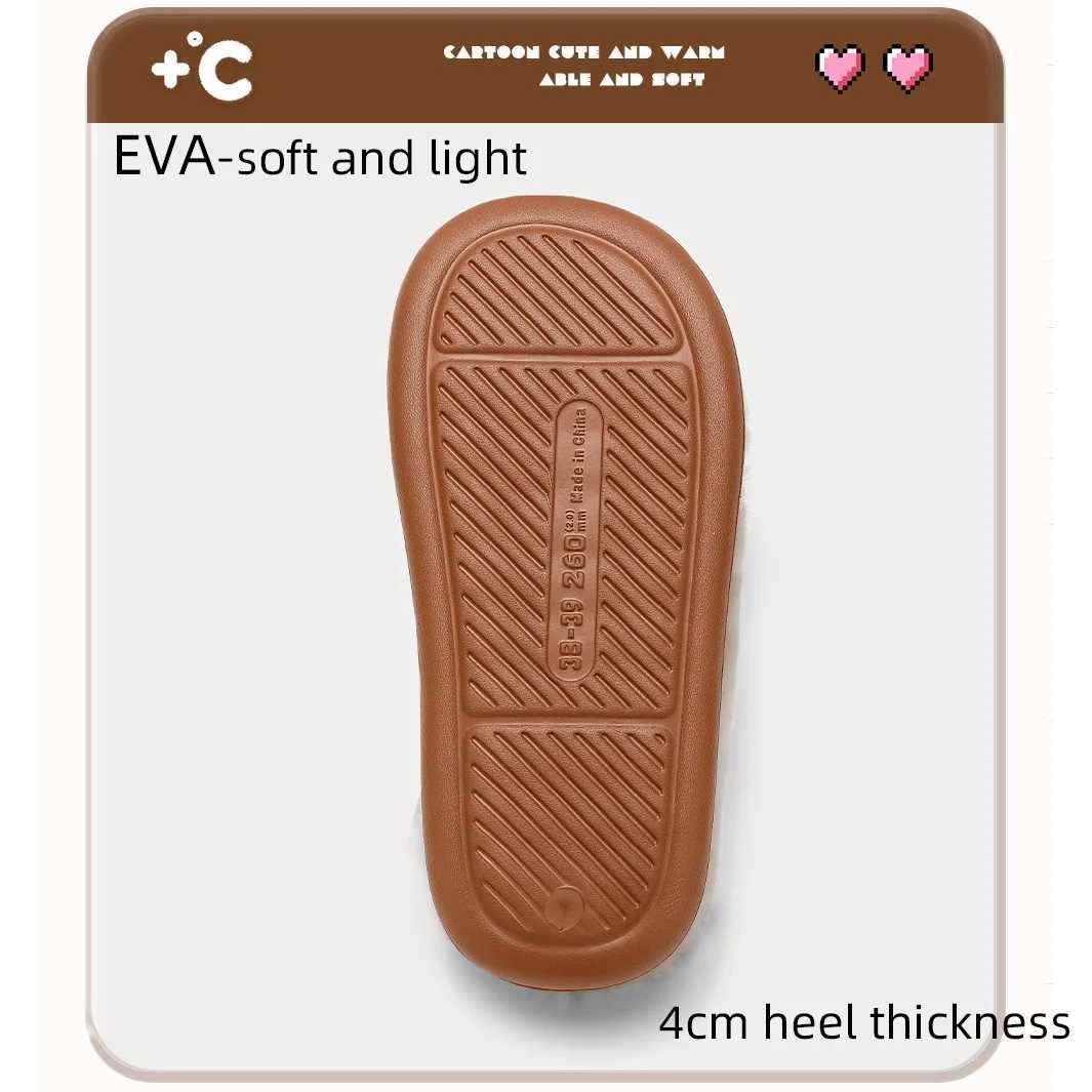 Warm winter womens slippers sandals home cotton shoes Eva artificial plush fur 4cm thick platform cute sheepskin mens slippersCL241017