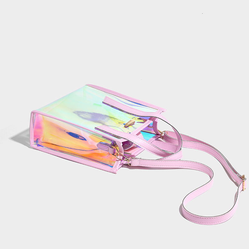 Women's Laser Bag 2024 New Candy Colored Small Bucket Tote Bag With Wallet Hologram Transparent Jelly Bags Design