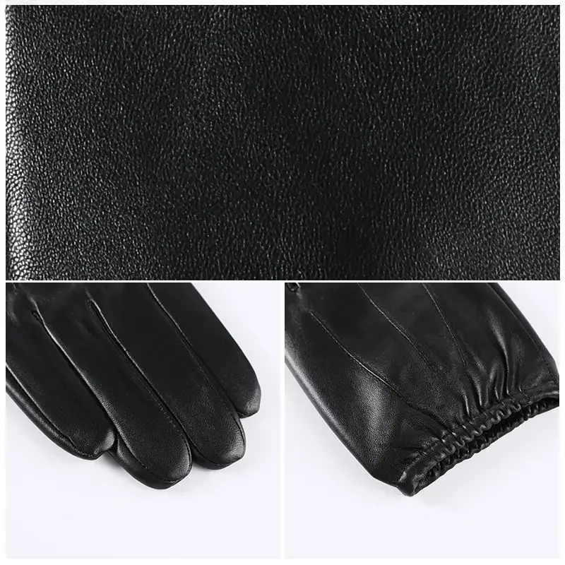 Men Business Sheepskin Leather Gloves Winter Full Finger Touch Screen Brown Gloves Riding Motorcycle Gloves 241016